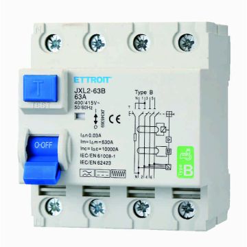 ETTROIT JX346369 Disjoncteur différentiel pur 4P 63A 30mA COURBE B 6KA AC/DC 380V