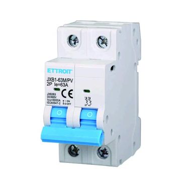 Interrupteur Thermique Magnétique Photovoltaïque 2P DC 500V 63A 6kA Occupe 2 Modules DIN Ettroit JX6263