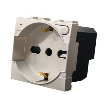Prise Schuko connectée ETTROIT 16A WiFi avec suivi de la consommation, compatible BTicino Living Gris clair - TUYA Smart LGWF2102