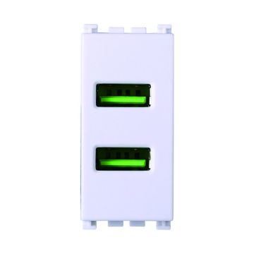 ETTROIT Prise USB Chargeur USB 5V 2.1A 2 Ports USB-A Couleur Blanche Compatible Avec Vimar Arke VA2402B