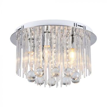Lustre de plafond design V-TAC Crystal avec douilles E14x5, couleur argent, H400xP240mm - 23359