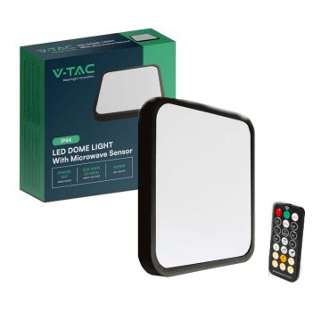 Plafonnier LED V-TAC 18W micro-onde détecteur de mouvement + télécommande IP44 carré noir 4000K - 76721