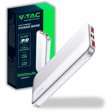 Power bank V-TAC VT-10000-W 10000Ah avec charge rapide 22,5W PD couleur blanc ultra-mince - 7832 Power bank V-TAC VT-10000-W 10000Ah avec charge rapide 22,5W PD couleur blanc ultra-mince - 7832