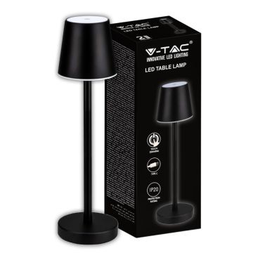 V-TAC Lampe de table LED 3W alimentée par batterie rechargeable couleur noire USB C Tactile Dimmable 3000K lampe de table de restaurant intérieur IP20 - 10193