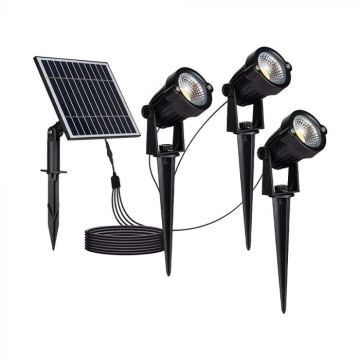 V-TAC VT-11031 Spot Led avec lampe de jardin sur piquet avec panneau solaire 3 pcs x1.2W lumière de couleur noire 3000k IP65 - 20489
