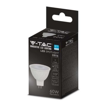V-TAC PRO VT-257 Lampe spot puce LED samsung SMD 12V 6W 110° GU5.3 MR16 blanc naturel 4000K - SKU 21205 V-TAC PRO VT-257 Lampe spot puce LED samsung SMD 12V 6W 110° GU5.3 MR16 blanc naturel 4000K - SKU 21205