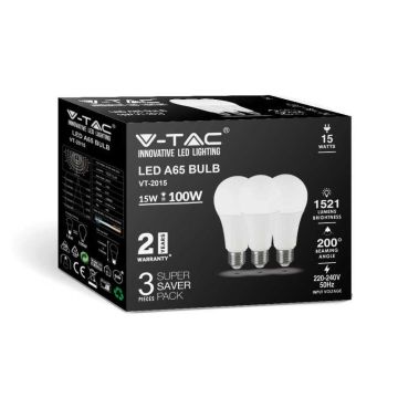 V-Tac VT-2015 Ampoule LED E27 A65 15W blanc froid 6500K - Boîte 3 pièces - sku 212818 V-Tac VT-2015 Ampoule LED E27 A65 15W blanc froid 6500K - Boîte 3 pièces - sku 212818