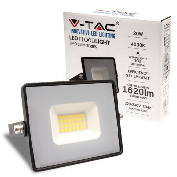 V-TAC VT-4021 Projecteur led 20W smd blanc froid 6400K E-Series G2 ultra slim noir 1620lm IP65 - sku 215948
