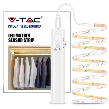 V-TAC VT-8082 set led bande 2.8W avec détection mouvement pir 1M IP65 auto-alimenté blanc chaud 3000K - SKU 2573
