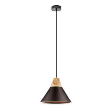V-TAC VT-7425 Lumière Pendant 1MT E27 abat-jour corps noir en aluminium avec plateau bois Ф250mm - SKU 3757 V-TAC VT-7425 Lumière Pendant 1MT E27 abat-jour corps noir en aluminium avec plateau bois Ф250mm - SKU 3757