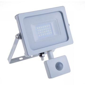 V-TAC PRO VT-20-S projecteur LED 20W chip samsung smd avec sensor PIR 6400K slim blanc IP65 - SKU 450