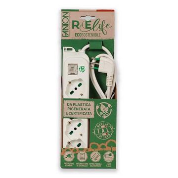 Multiprise OMEGA ECO 4 prises schuko Italien/Allemand 2P+T 16A câble 1,5m fiche italienne std. 2P+T 10A avec interrupteur Fanton 474204ECO