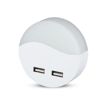 V-TAC Spot LED Rond 0,45W Veilleuse avec Capteur Crépusculaire et USB Couleur Blanche 60*54,5 mm 4000K IP20 - sku 506