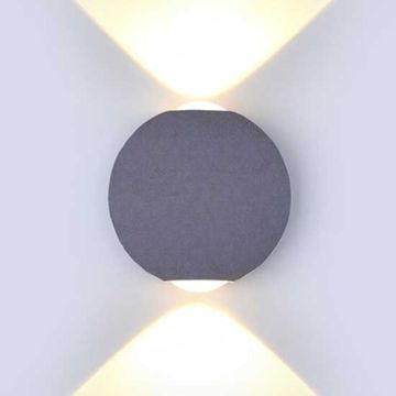 V-TAC VT-836 Applique murale LED 6W blanc neutre 4000K corps aluminium rond gris IP65 - SKU 8306