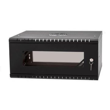 Armoire rack suspendu 19" 4U 450mm acier couleur noir RAL 9005 avec porte en verre Armoire rack suspendu 19" 4U 450mm acier couleur noir RAL 9005 avec porte en verre