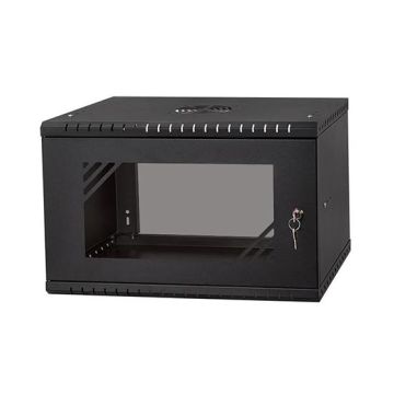 Armoire rack suspendu 19" 6U 450mm acier couleur noir RAL 9005 avec porte en verre Armoire rack suspendu 19" 6U 450mm acier couleur noir RAL 9005 avec porte en verre