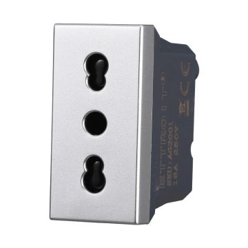 ETTROIT AG2001 Prise bypass bivalente 2P+T 10/16A Coloris Gris Compatible avec Bticino Axolute
