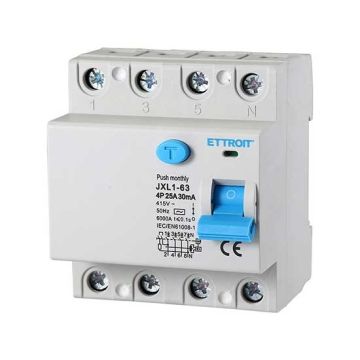 ETTROIT Disjoncteur à courant résiduel pur 4P 25A 6kA 30mA 380V Lifesaver 4 modules DIN JX342561
