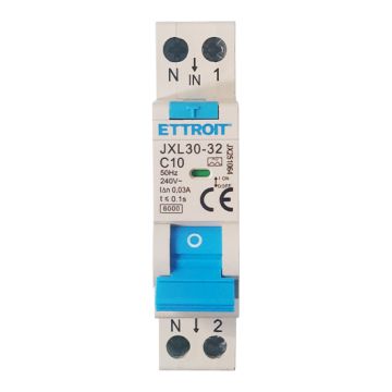Disjoncteur ETTROIT 1P+N 10A 30mA 220V-6KA CLASSE A - JX251064
