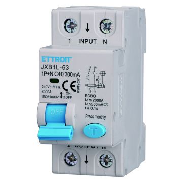 Disjoncteur différentiel ETTROIT JX254068 1P+N C40 40A 300mA Classe A 6kA