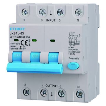 Disjoncteur ETTROIT 3P+N 10A 300mA 380V-6KA CLASSE A - JX261068