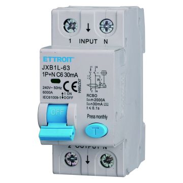 Disjoncteur ETTROIT 1P+N 6A 30mA 220V-6KA CLASSE A - JX270664