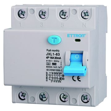 Disjoncteur différentiel pur ETTROIT 4P 16A 30mA 380V 6KA Courbe F - JX3416610