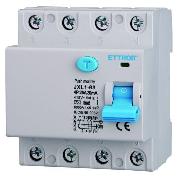 Disjoncteur différentiel pur ETTROIT 4P 25A 30mA 380V 6KA Courbe F - JX3425610
