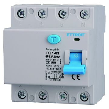 Disjoncteur différentiel pur ETTROIT 4P 63A 30mA 380V-6KA Courbe F - JX3463610