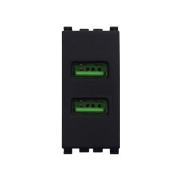 ETTROIT Prise USB Chargeur USB 5V 2.1A 2 Ports USB-A Couleur Noire Compatible Avec Vimar Arke