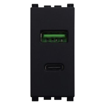 Prise USB ETTROIT 2 Ports 3.1A USB-A + USB Type C Couleur NOIRE Compatible Avec Vimar Arkè - VA3002